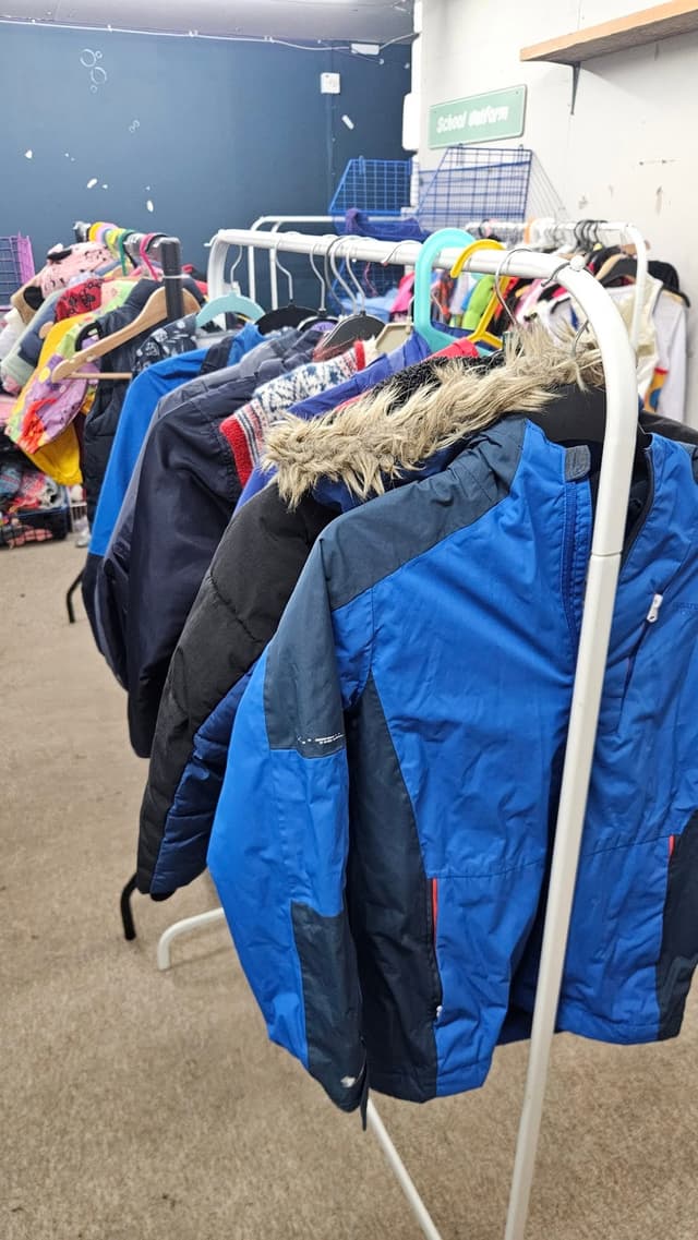 Second hand kids' clothes at the Thrift Warehouse, Exeter
