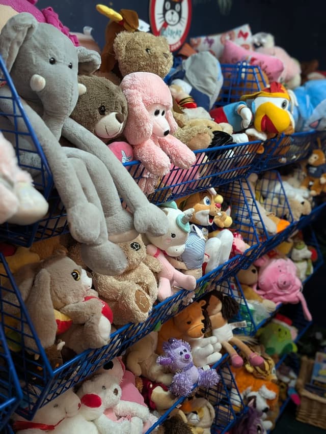 Colourful second hand toys at the Thrift Warehouse, Exeter